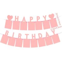Fénykép tartós, Happy birthday fűzér,  pink, 3 m