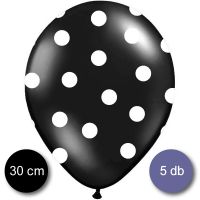 Pöttyös léggömb, 30cm, fekete színben, 5 db/cs