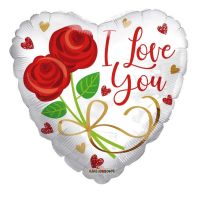 ECO fólia lufi, 18"/45cm, szív alakú, I Love You, rózsával