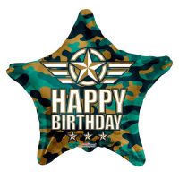 ECO fólia lufi, 18"/45cm, csillag alakú, Army, Happy Birthday