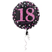 18. évszámos fólia lufi, gömb, HB, fekete-pink