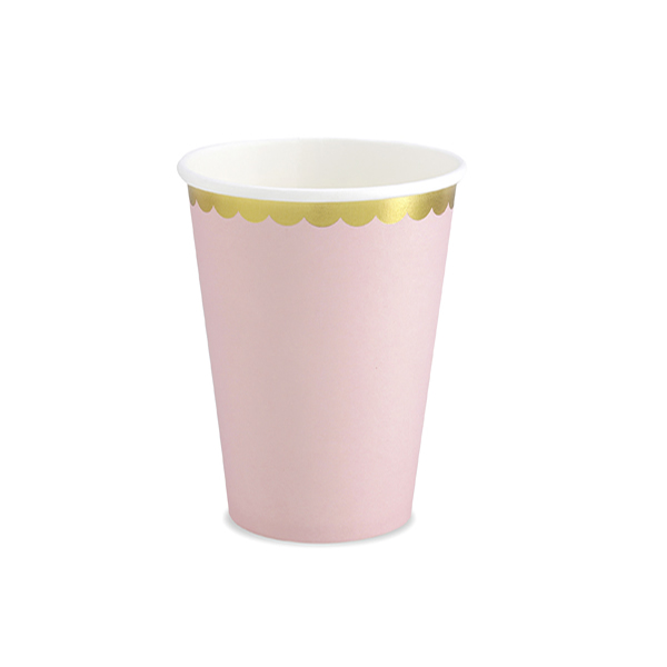 Party pohár,  rózsaszín, arany szegéllyel, 220ml, 6db/cs