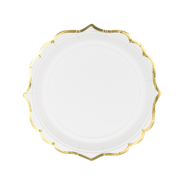 Papír tányér, fehér, arany szegéllyel, 18.5 cm 6 db/cs