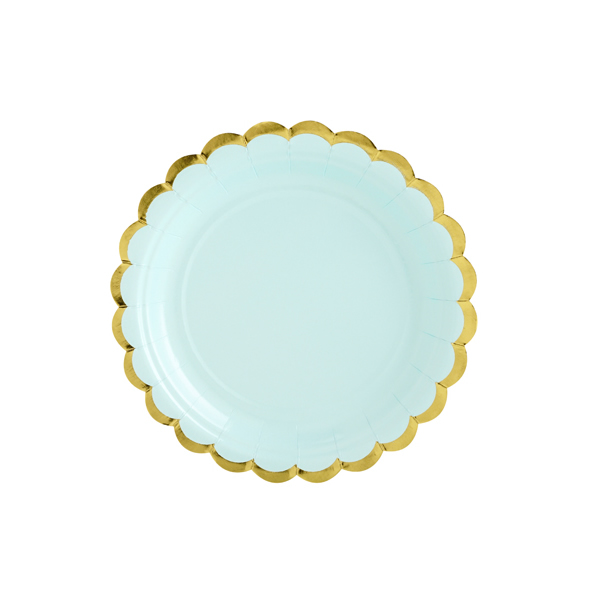 Papír tányér, menta, arany szegéllyel, 18 cm