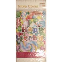 Party asztalterítő, happy birthday, cukorkás