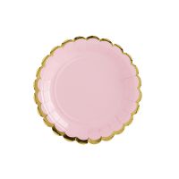 Papír tányér, világos pink, arany szegéllyel, 18 cm